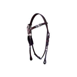 Têtière en cuir marron pour cheval avec anneaux métalliques et sangles réglables - Product Image 3