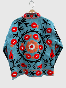 Veste à col mandarin brodée à la main avec motif géométrique, manches longues, style velours, design blouson pour adulte, idéale pour l'automne - Product Image 2