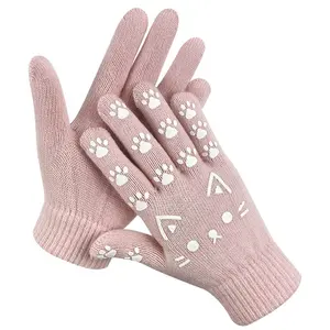 ถุงมืออะคริลิคสำหรับเด็กผู้หญิง,ถุงมือถักให้ความอบอุ่นดีไซน์ลายน่ารักสำหรับฤดูหนาว