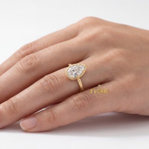 925 Sterling <b>Silver</b> Pear Shape Lab Grown Diamond Engagement <b>Ring</b> Modern Bezel Prong Setting <b>Solitaire</b> Wedding <b>Ring</b> Women - Product Image 2