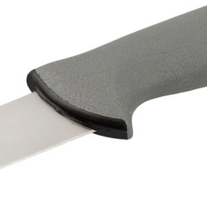 Couteaux de cuisine à lame argentée et manche gris avec accent rouge et protège-doigts incurvé pour la découpe de viande et la préparation des aliments - Product Image 4