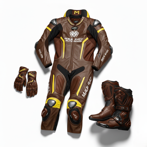 Paquete de Equipo de Carreras Profesional |   Traje de cuero de grano completo de 1 pieza hecho a medida, armadura CE, botas de alto impacto y guantes de carreras de protección - Product Image 1