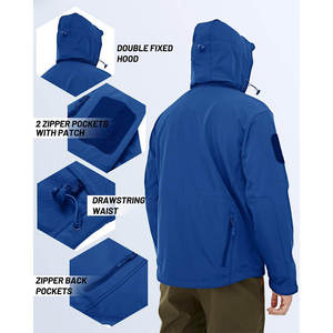 เสื้อแจ็คเก็ตผู้ชายสีน้ำเงินแบบมีฮู้ด ผ้า softshell กันลม สวมใส่สบายๆ สำหรับฤดูใบไม้ร่วง มีกระเป๋าซิป ทรงปกติ - Product Image 6