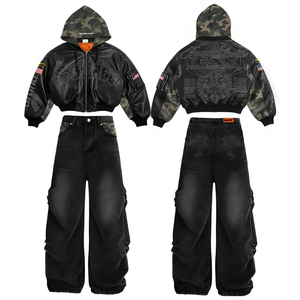 Chaqueta de Moto con Capucha Personalizada para Hombre, Estampado de Camuflaje, Corte Holgado, Estilo Bomber, Resistente al Viento, con Aspecto de Cuero - Product Image 5
