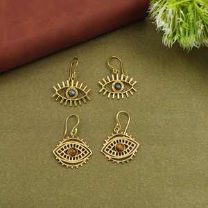 Pendientes Colgantes Geométricos con Piedra Natural y Símbolo de Protección, Joyería Ligera y Moderna para Mujer - Product Image 1