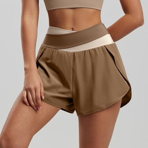 Shorts pour femmes à taille haute, unis, sportifs, coupe régulière, taille élastique, respirants, en tricot extensible - Product Image 3