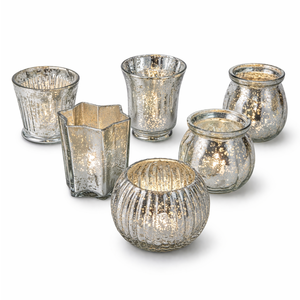 Portavelas de Cristal Mercurizado Hecho a Mano |   Elegante Centro de Mesa con Portavelas para Bodas |   Decoración Elegante para el Hogar |   Juego de Mesa Decorativo - Product Image 1