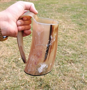 Mug en corne naturelle fait main de qualité export indienne, écologique, avec poignée, couvercle coulissant anti-fuite, capacité 500 ml, design classique - Product Image 5