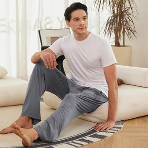 Ensemble de vêtements de détente pour homme, été, coton tricoté de qualité supérieure, manches longues, vêtements décontractés pour la maison, t-shirt, shorts, pyjama, doux, respirant, séchage rapide - Product Image 2