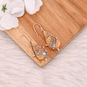 Pendientes Colgantes de Jaspe Malinga Chapados en Oro Rosa de Moda, Joyería Bohemia de Piedras Preciosas en Forma de Pera para Mujer, Perfecciones de Latón Indio - Product Image 3