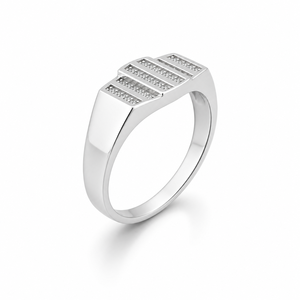 Anillo de Plata de Ley 925 para Hombre con Barras Paralelas y Diamantes, Acabado Pulido, Diseño Geométrico Moderno, para Bodas, Fiestas, Uso Diario, Joyería Fina, Regalo - Product Image 3