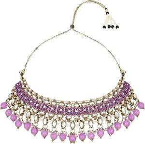 Parure Collier et Boucles d'Oreilles en Alliage Plaqué Or Antique avec Zircon Violet et Perles – Bijoux de Mariage Vintage pour Femme - Product Image 5