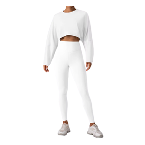 Conjunto Deportivo de 2 Piezas para Mujer, Top Corto Holgado de Manga Larga y Leggings de Talla Grande para Gimnasio - Product Image 4