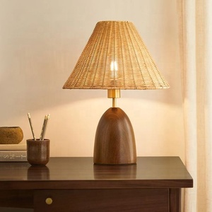 Wood <b>Table</b> <b>Lamp</b> With Rattan Shade Cone Shape Warm Light For Bedroom Scandinavian Style Decorative Lighting E27 LED 2700K - Product Image 1