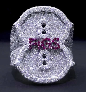 Iced Out Figs Number Eight <b>Ring</b> Hip Hop Diamond Simulated Stone <b>Statement</b> Jewelry Silver Pink Luxury Gift - Product Image 1