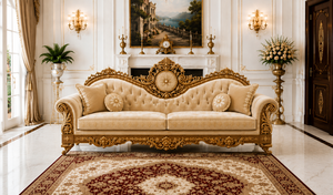 Compre un sofá Maharaja de 7 plazas de alta calidad, estilo victoriano, tapizado con mechones profundos y acabado dorado, para un hogar elegante con un estilo inspirado en el Maharaja. - Product Image 2