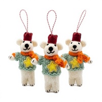 Umweltfreundliche Handgefertigte 100% Wollfilz Weihnachtsmaus-Dekoration mit Schal, Stern und Hut, Anpassbare Tier-Wanddekoration für Innenräume und Feiertage