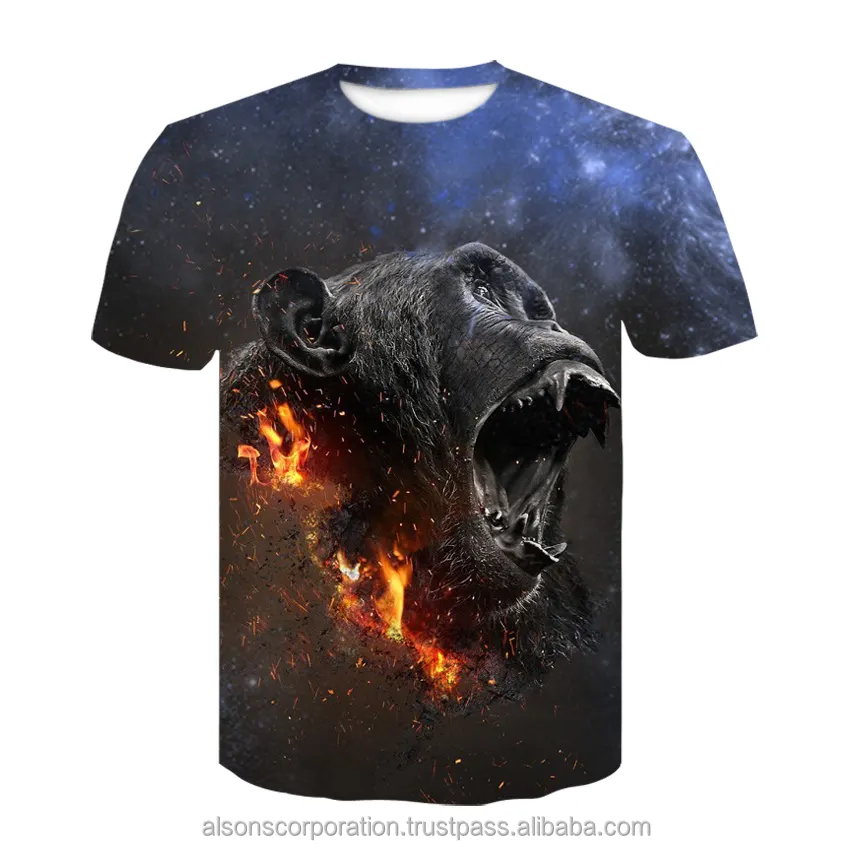 새로운 힙합 프린트 반팔 티셔츠 상의 3D 패션 웃긴 원숭이 그래픽 t 셔츠 여름 캐주얼 동물 패턴 남성용 티셔츠