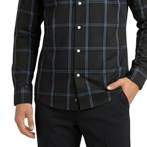 <b>Black</b> Blue Plaid Men Flannel Shirt <b>Long</b> <b>Sleeve</b> Button Checkered Casual Soft Brushed Fabric Everyday Streetwear 100% Cotton - Product Image 5