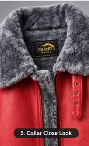 Champ <b>King</b> Men's Red Leather Jacket With Faux Fur Lining Stand Collar Zipper Closure Moto Biker Style Winter Thick <b>Coat</b> - Product Image 6