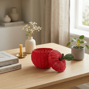 Wicker Storage Basket Apple Shaped Rattan Woven Container Nursery Room Decor Stylish Kids Room <b>Books</b> Storage <b>Box</b> Wholesale - Product Image 1