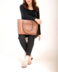 Bolso Tote de Cuero Genuino Marrón, Bolso de Hombro de Gran Capacidad con Cierre de Cremallera, Bolso de Viaje Portátil para Mujer - Product Image 1