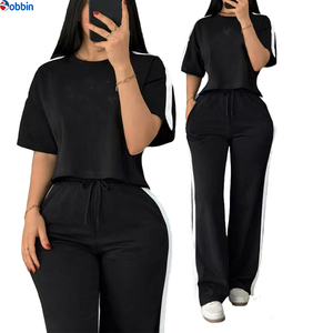 Ensemble de survêtement personnalisé pour femme avec logo - Tenue de sport décontractée AL - Nouvel ensemble 2 pièces pantalon large pour femme - Vêtements de yoga et d'été - Product Image 3