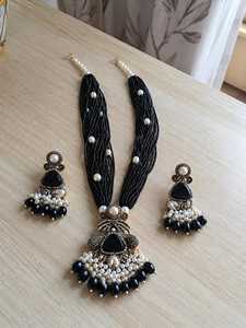 Handmade Turkish Inspired Black Mala <b>Statement</b> <b>Necklace</b> Set Faux Pearl Ottoman Jewelry Handmade Bulk Product - Product Image 3