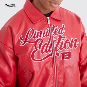 Vestes d'extérieur pour hommes avec logo personnalisé au design de luxe Veste en cuir de haute qualité Broderie personnalisée de couleur rouge - Product Image 3