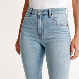 Pantalones Vaqueros Elásticos de Mezclilla para Mujer, Corte Regular, Cintura Alta, 100% Algodón, Ecológicos, Estilo Urbano, Azul Claro, Invierno, Venta al Por Mayor - Product Image 6