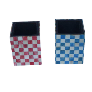 High Quality Bone and Resin Inlay Mosaic Pen <b>Stand</b> in Blue and White <b>Desktop</b> Pen Holder for Home & Education Use - Product Image 1