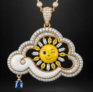 Collier Pendentif Nuage Soleil Personnalisé Plaqué Or avec Chaîne Maille Forçat et Breloque Émail Zircon pour Femme et Enfant – Idéal pour Fêtes - Product Image 1