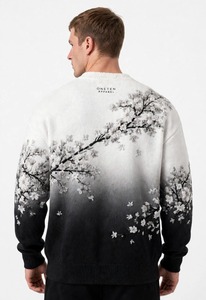 เสื้อสเวตเตอร์คอกลมแขนยาวผู้ชายโอนีเทน อาร์เพลเลอร์ลายดอกไม้สีขาวดำ - Product Image 2