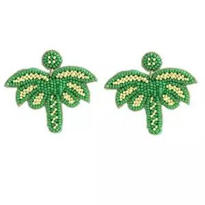 2026Trendy Handwork Embroidery Seed Beaded Leaf Drop Earring For <b>Summer</b> Beach Parties Gifting <b>Decorative</b> Hoop Drop Ear Accessory - Product Image 3