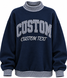 Sudadera de cuello alto para mujer al por mayor, personalizada, con apliques de letras, a cuadros, con bloques de color, estilo oversize vintage - Product Image 1