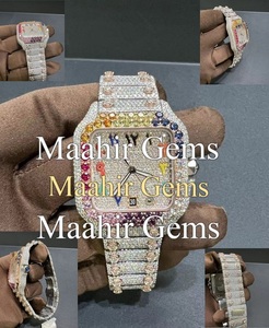 Reloj de Acero Inoxidable Cuadrado Colorido con Moissanita y Oro Blanco, Totalmente Cubierto de Piedras, de Lujo para Hombre y Mujer - Product Image 2