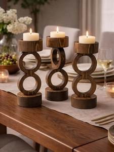 Portavelas y Soporte de Madera Hechos a Mano, Personalizados y Antiguos, Portavelas de Pilar, Linterna, Decoración Rústica para el Hogar, Navidad - Product Image 3