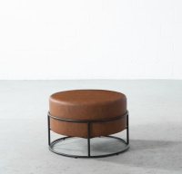 Pouf rond en cuir PU avec pieds en métal noir, tabouret moelleux pour salon, vente directe d'usine