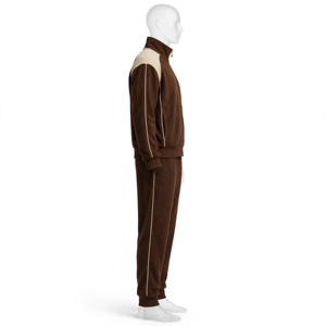 Men's <b>Brown</b> 100% Cotton Tracksuit Full Zip Stand Collar Loose Fit <b>Jogger</b> Set Side Pockets Casual Sportswear - Product Image 3