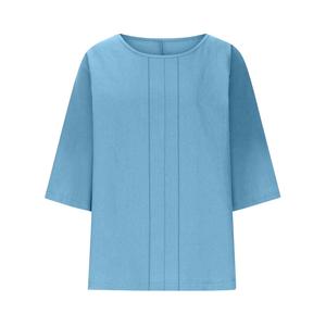 Women's 95% Flax Plus Size T Shirt <b>Tie</b> <b>Dye</b> Button Crew Neck Three Quarter Sleeve Plaid Loose Casual Blouse Daily use for teenage - Product Image 3