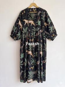 Vestido Midi Vintage con Estampado Floral, Manga Larga, Corte en A, Bolsillos, Algodón, Estilo Boho, Informal, Transpirable, 100% Ropa Casual - Product Image 3