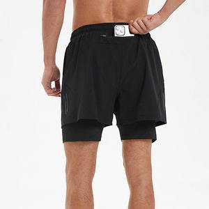 Shorts de course pour hommes personnalisés à séchage rapide en Spandex/Polyester, taille mi-haute avec cordon de serrage, poches, pour fitness et gym, sensation rafraîchissante - Product Image 2