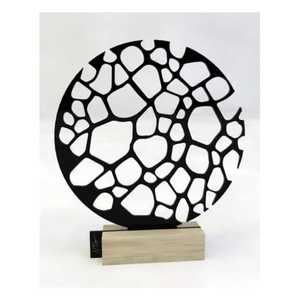 Abstract Silver Metal Filigree Sculpture Openwork Coral Mesh Disk Figurine Modern Geometric Tabletop Centerpiece <b>Block</b> Base - Product Image 3