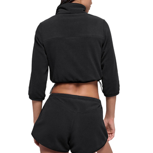 Private Label Polar Fleece Cropped <b>Jacket</b> Shorts Set Women 2 piece set Cozy Winter Lounge Set Polyester Fleece Custom OEM - Product Image 2