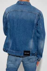 Veste en jean délavé pour homme avec bandes latérales crème, boutonnée, coupe décontractée, style automne, en coton tissé - Product Image 5