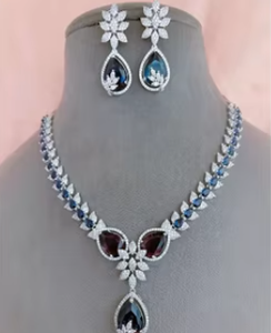 ชุดสร้อยคอเพชรดีไซน์เนอร์ที่ดูสง่างามสำหรับงานเลี้ยงงานแต่งงานทำจากทองเหลืองพร้อมด้วยเพทายและหินของขวัญที่สมบูรณ์แบบ - Product Image 2