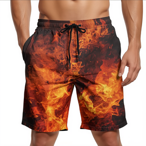 Shorts streetwear pour hommes avec imprimé abstrait de feu - Product Image 1