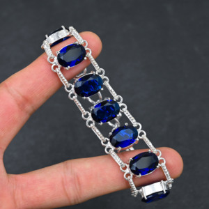Pulsera de Tenis de Lujo con Topacio Azul de Londres, Plata de Ley 925, Hecha a Mano, Certificada por GIA, Brillante, Regalo de Boda y Aniversario para Mujer - Product Image 1