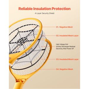 Racchetta Elettrica Anti-Insetti Ricaricabile con Batteria da 500mAh, Rete a 3 Strati, Potente Dispositivo per Eliminare Zanzare e Mosche per Interni ed Esterni - Product Image 4