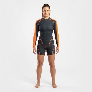 Ensemble de compression MMA pour femmes, orange et noir, sublimation loup, ajusté, respirant, à séchage rapide, extensible, une pièce - Product Image 5